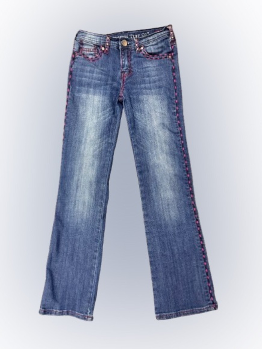 Cowgirl Tuff Heartthrob Bootcut Jeans W12 24x28 Dark Wash Pink Stitching Western